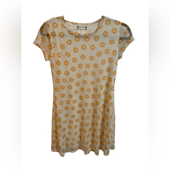 Altar'd State White and Orange Sunflower  Dress w/ Short Sleeves and Crew Neck - Picture 1 of 5